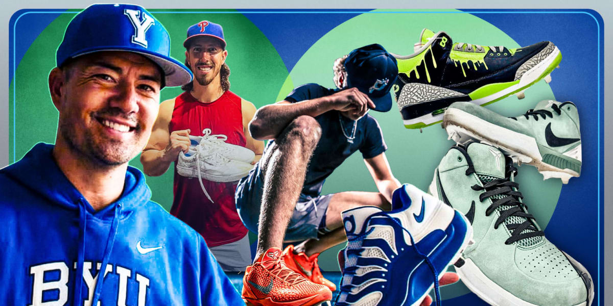 Baseball pitcher Jeremy Guthrie wearing custom Air Jordan cleats on the pitcher's mound