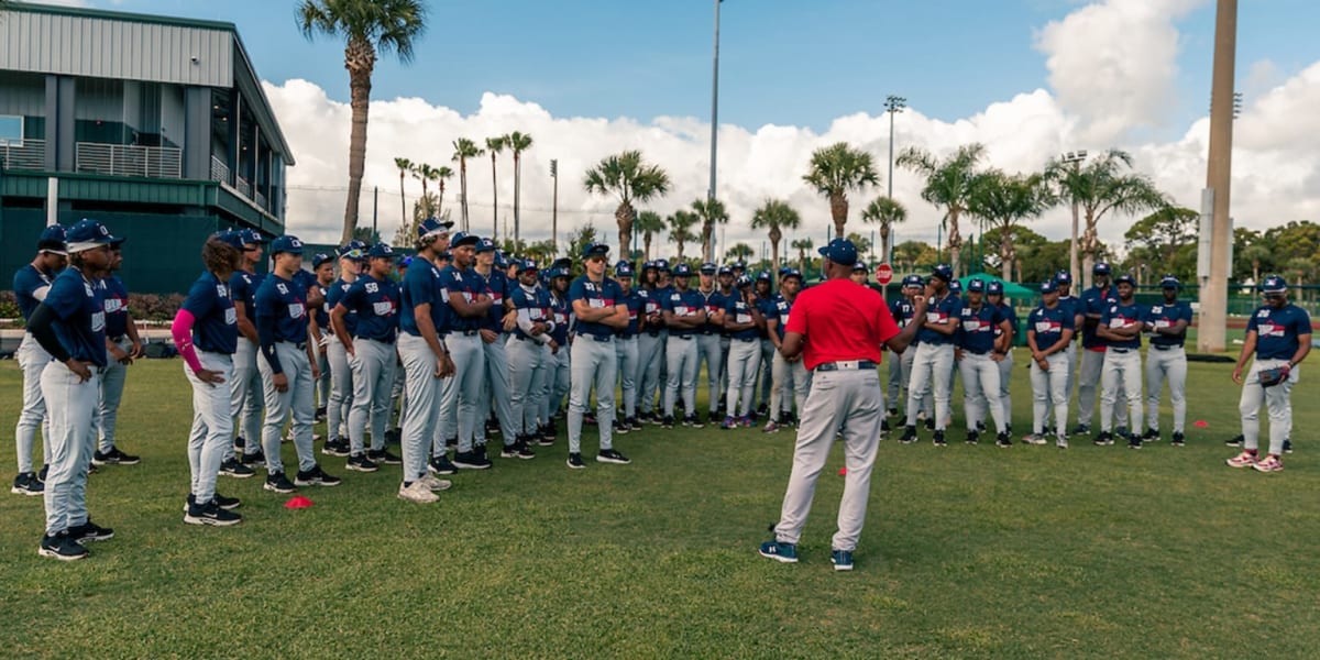 Young baseball players training at Jackie Robinson Training Complex during 2026 Breakthrough Series event