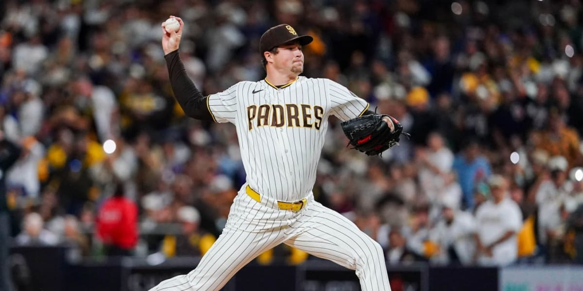 San Diego Padres pitcher Mason Miller throwing from the mound in baseball uniform