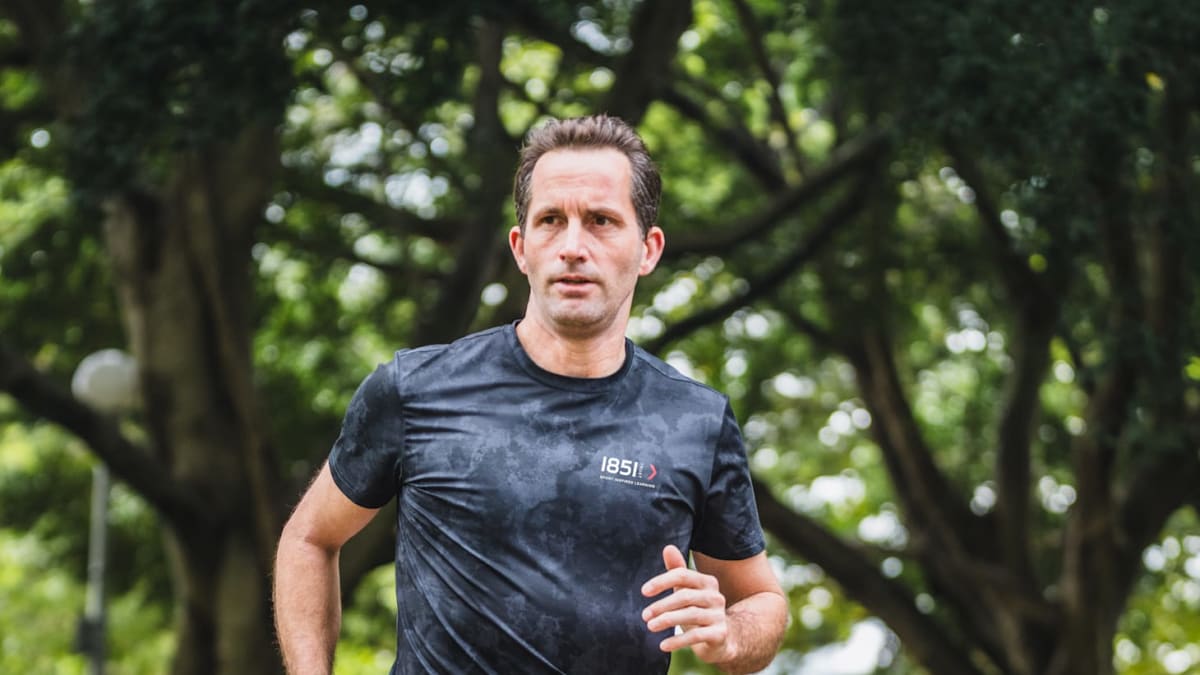 Sir Ben Ainslie in running gear preparing for his first London Marathon at age 49