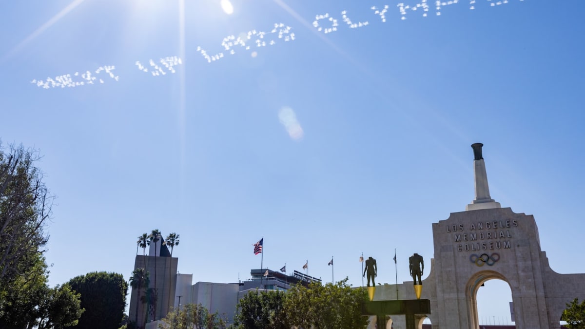 Ceremonial Olympic cauldron lighting at LA Memorial Coliseum in Los Angeles preparation event