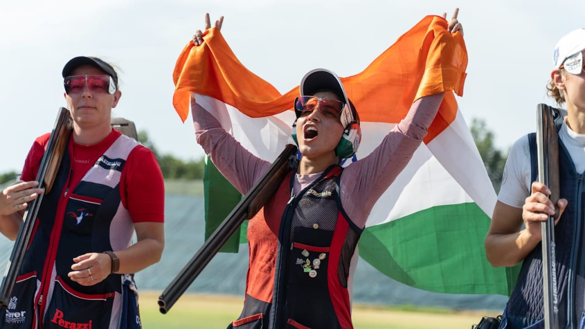 Indian shooter Neeru Dhanda celebrates winning gold medal at ISSF World Cup Italy