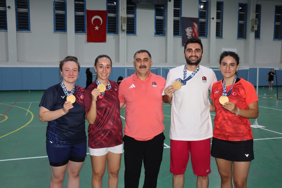 Turkish badminton players training intensively at indoor sports hall in Erzincan preparing for Olympics