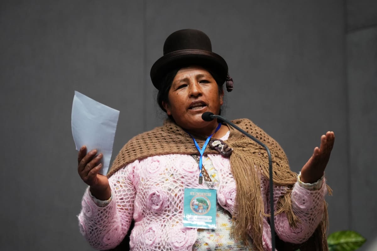 Yolanda Flores, Aymara leader from Peru, speaks at Vatican mining divestment campaign launch