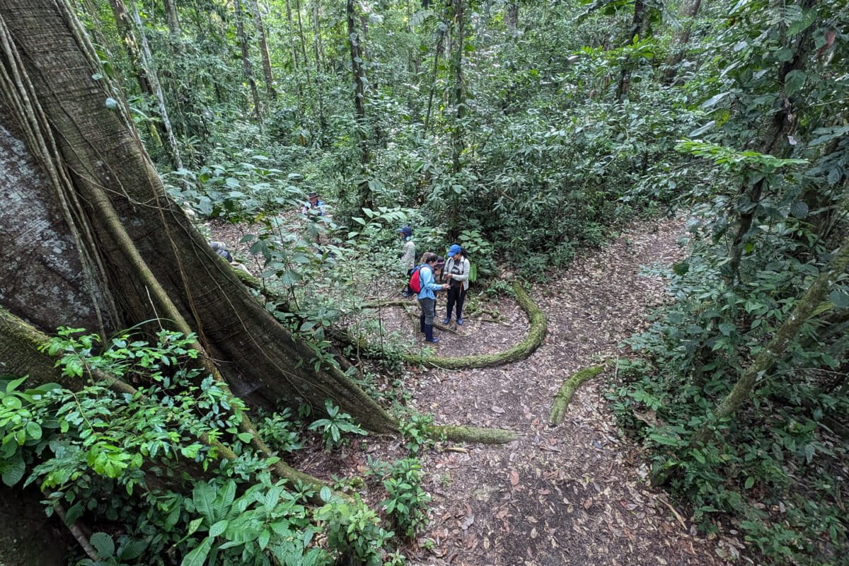 Alexa Vélez, managing editor of Mongabay Latam, conducting field research in Peru's Madre de Dios region