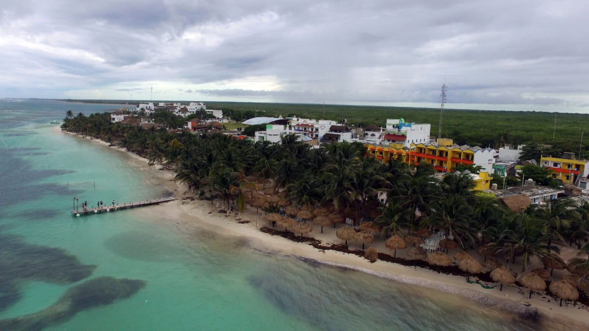 Coral reefs and mangrove forests along Mexico's Caribbean coastline in Quintana Roo state