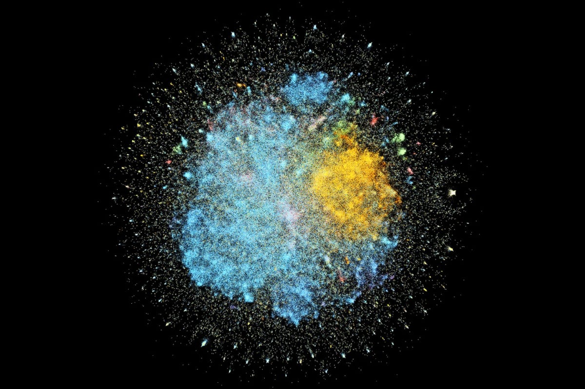 Digital network visualization showing interconnected nodes representing climate science publications and citations