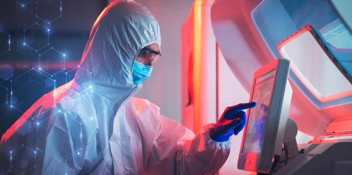 Healthcare professional using AI diagnostic technology on computer screen in modern South Korean hospital