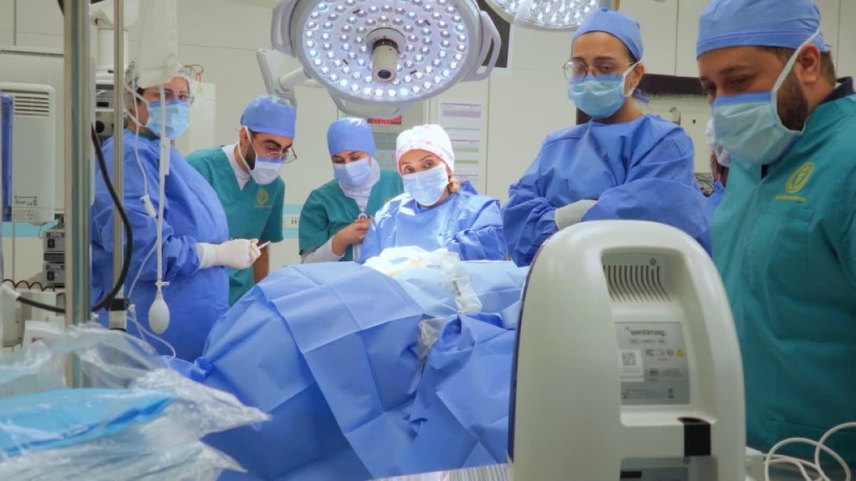 Medical professional examining digital genome data on screen in modern Bahraini hospital laboratory