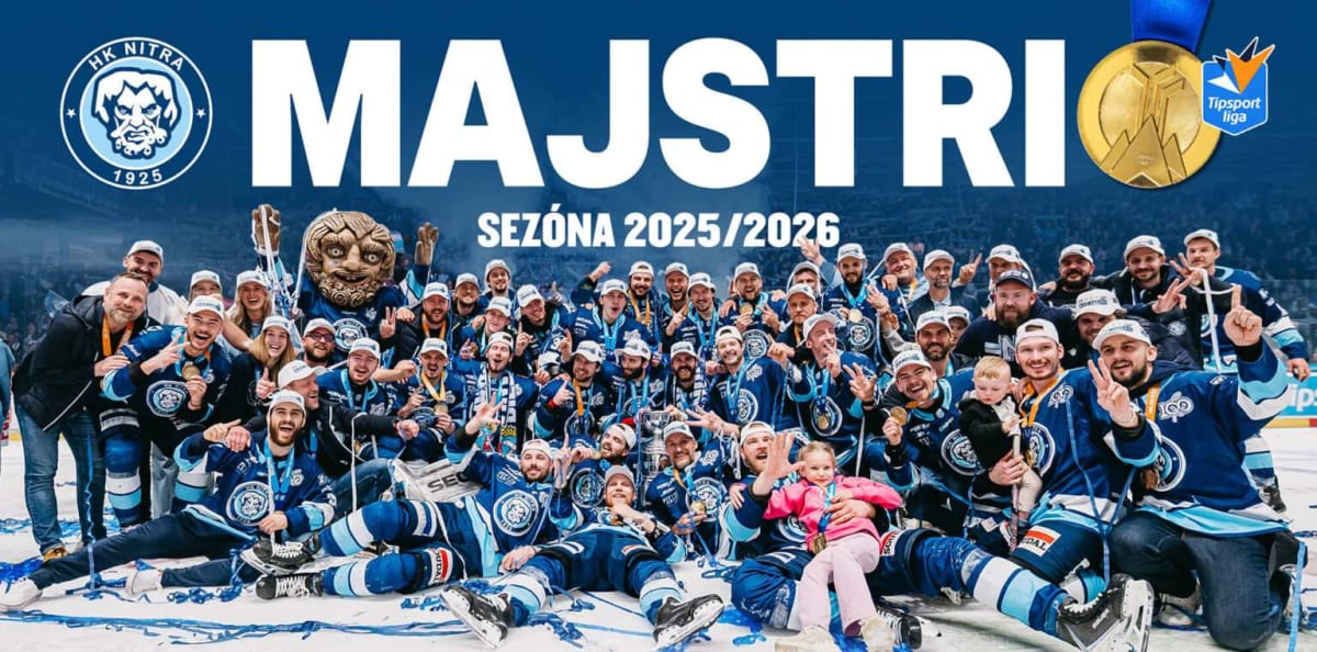 Josh Passolt celebrating championship victory with HK Nitra hockey team in Slovakia