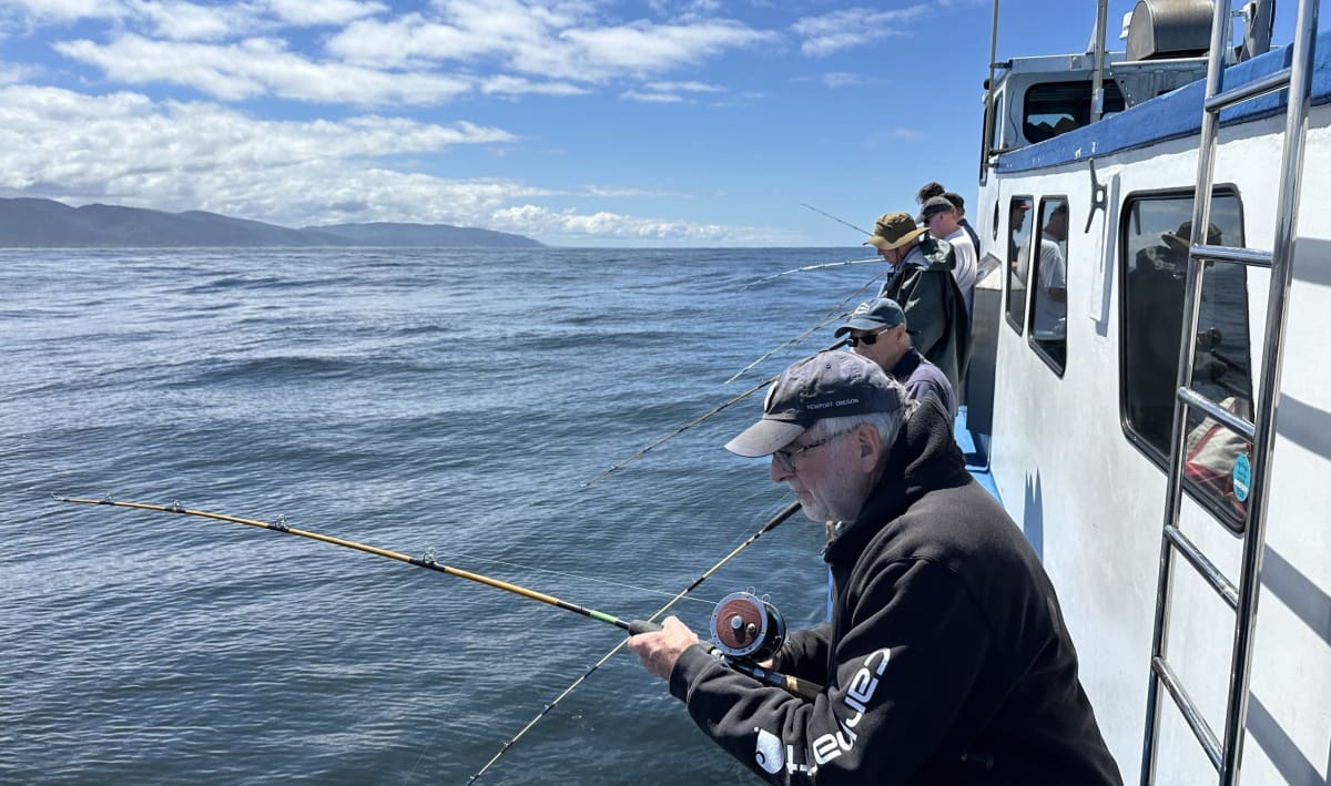 Volunteer anglers fishing from charter boat during marine reserve research study in Oregon