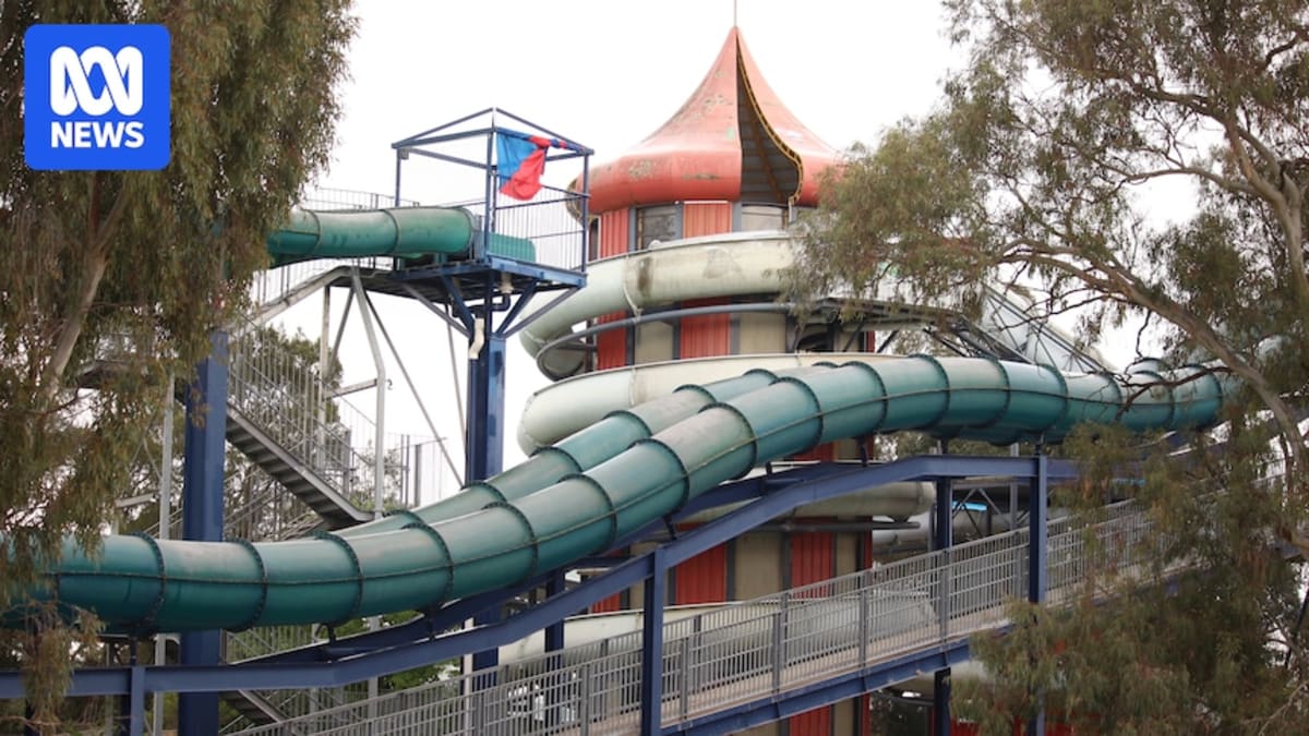 Colorful water slides at Big Splash water park in Canberra awaiting reopening