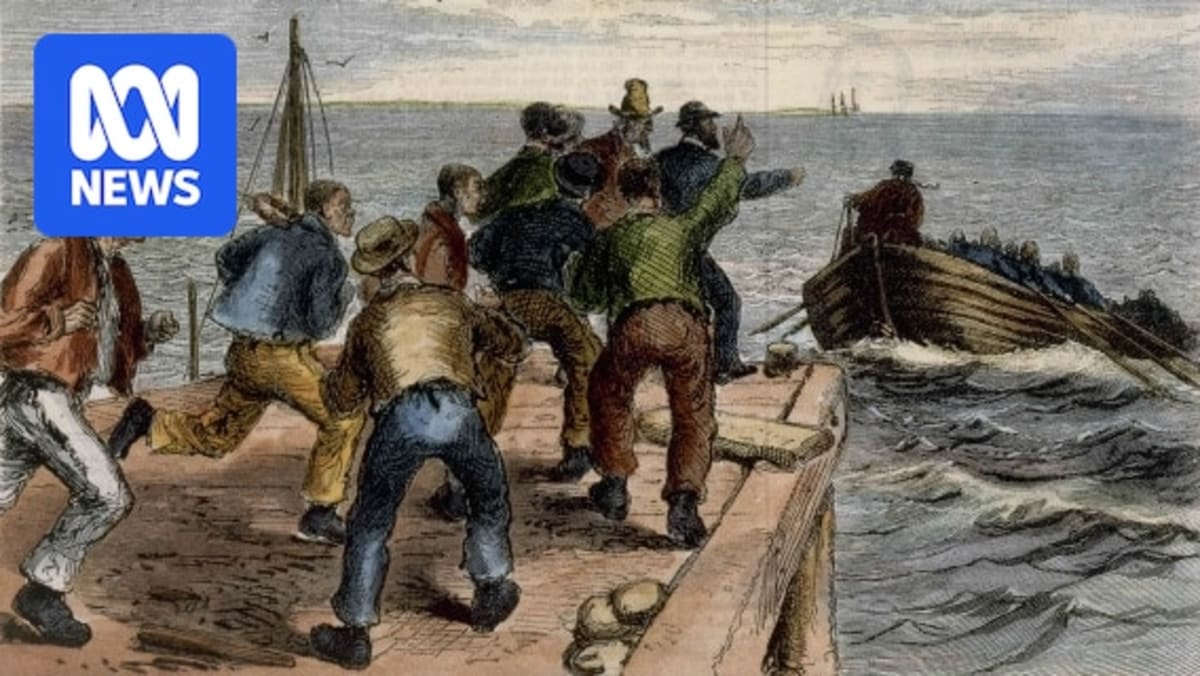 Historical illustration of the Catalpa whaling ship used in the 1876 Fremantle Prison rescue operation