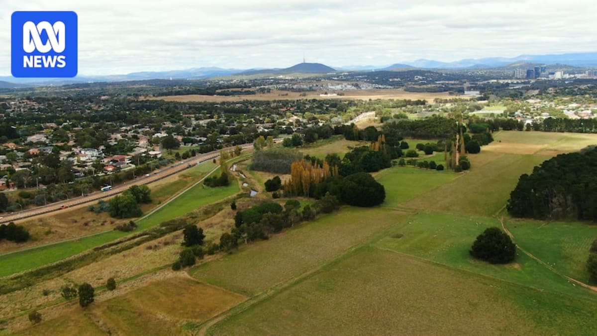 Aerial view of former CSIRO Ginninderra Experiment Station site in northern Canberra awaiting development