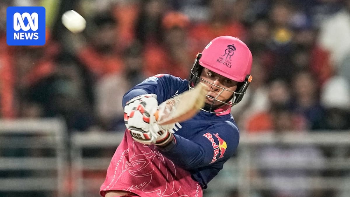 15-year-old Vaibhav Sooryavanshi batting during his record-breaking 97-run IPL performance