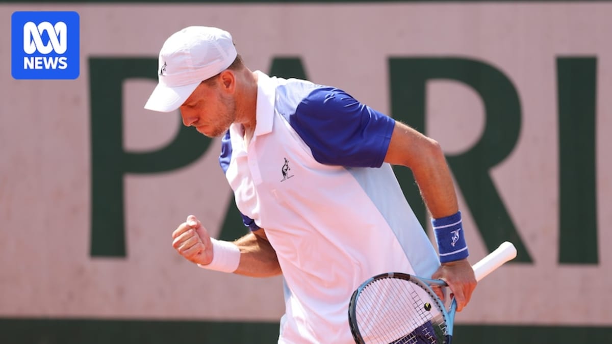 James Duckworth celebrates on clay court at French Open Roland-Garros tournament