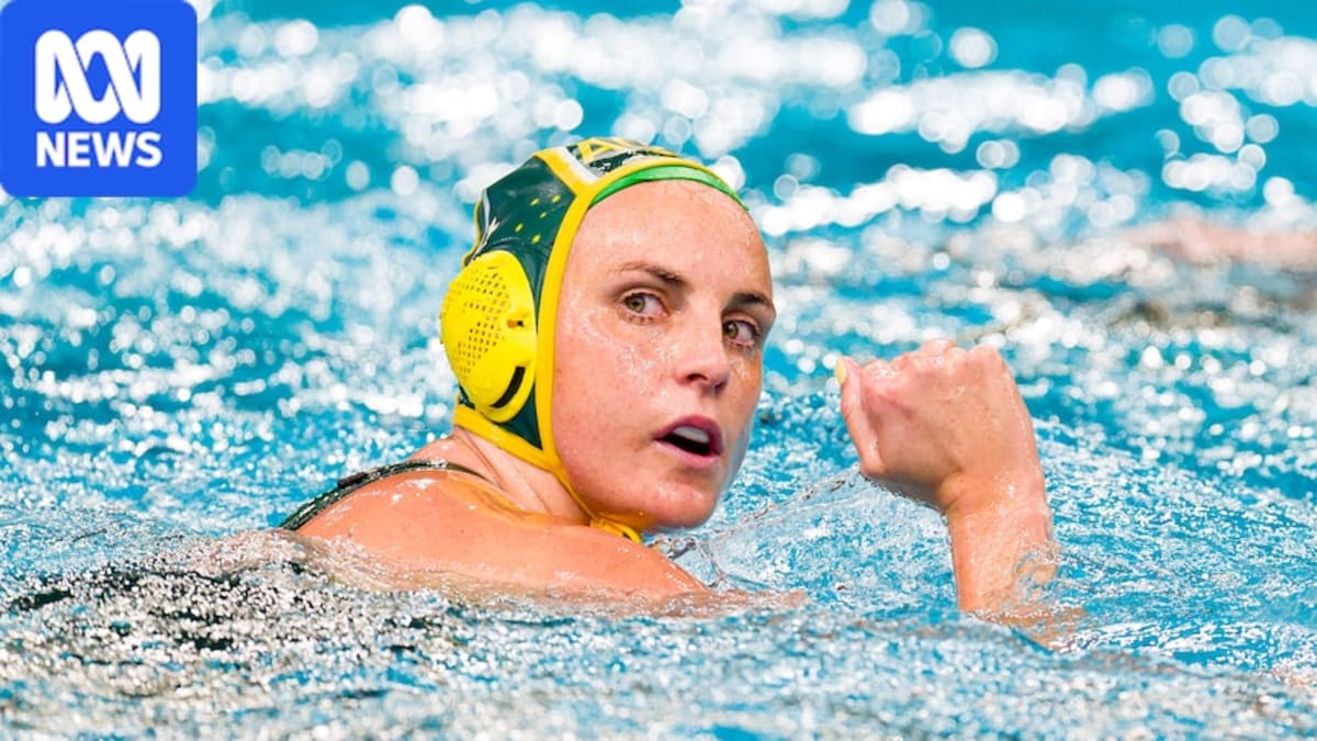 Australian women's water polo team captain Bronte Halligan celebrates during World Cup match at Sydney Olympic Park pool