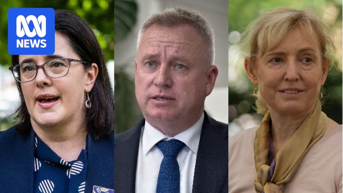 ** Tasmania Premier Jeremy Rockliff, Labor MP Ella Haddad, and independent Ruth Forrest standing together
