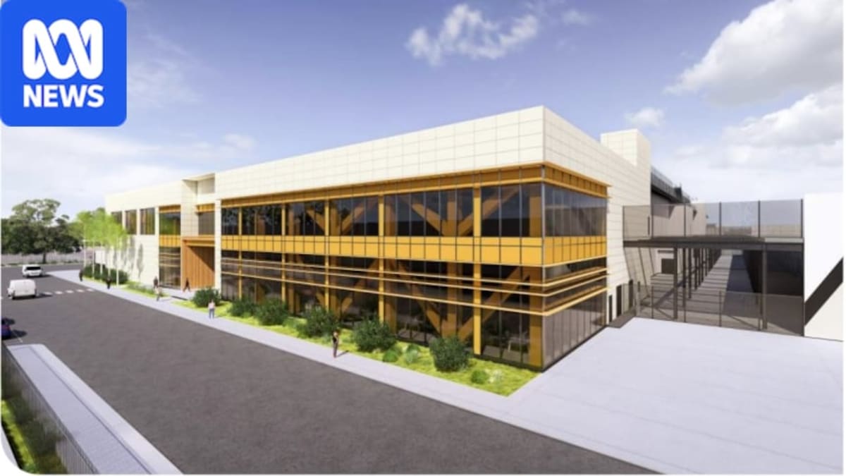 ** Artist rendering of modern data center buildings on former Ford manufacturing site in Melbourne