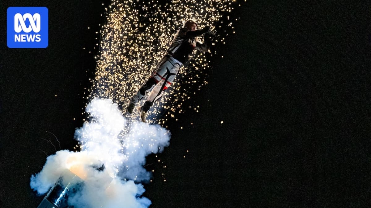 David "The Bullet" Smith being launched from a large cannon at the Sydney Royal Easter Show