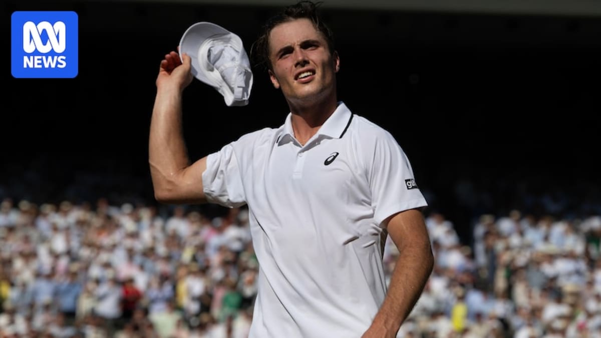 Arthur Fery celebrating on Wimbledon's Centre Court after reaching the semifinals as a wildcard