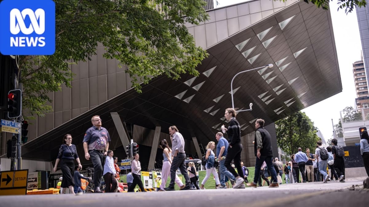Massive mechanical flood barrier installed at ceiling of Brisbane's underground Albert Street Station entrance