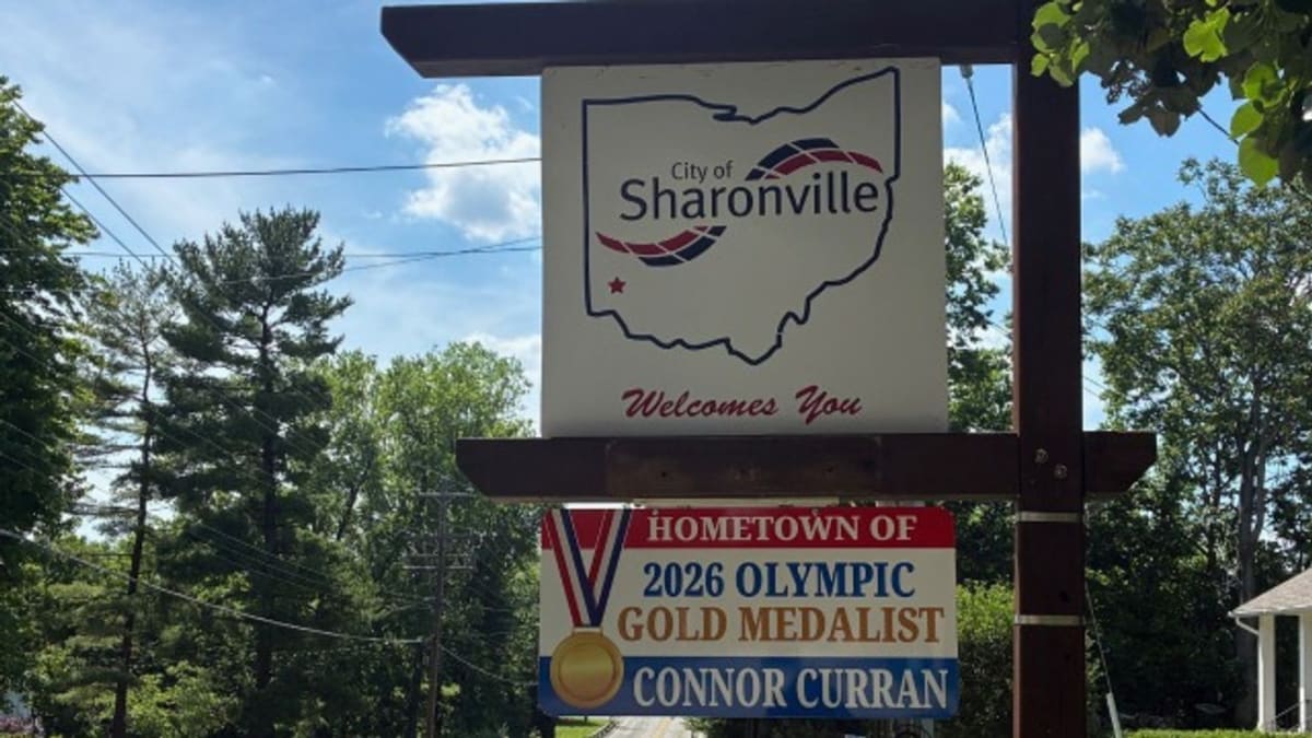 New welcome sign in Sharonville Ohio honoring Olympic gold medalist Connor Curran