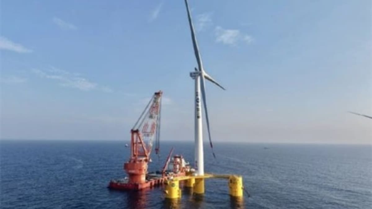 Massive floating wind turbine platform with three columns in open ocean waters off China coast