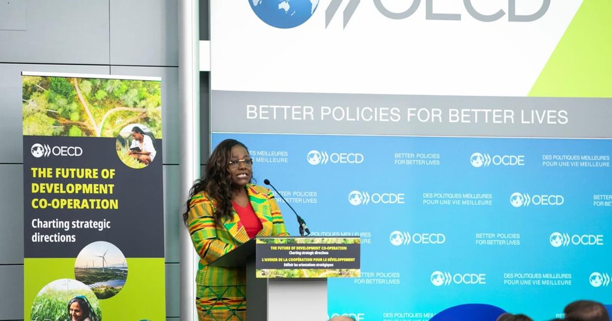 Nana Oye Bampoe Addo presenting Ghana's development initiative at OECD headquarters in Paris