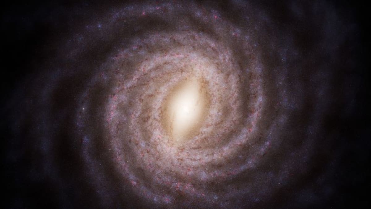 Artistic rendering of the Milky Way galaxy based on Gaia telescope data showing spiral arms