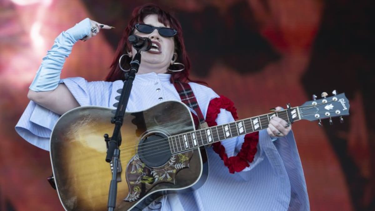 Irish singer CMAT performing on stage at BBC Radio 1's Big Weekend festival