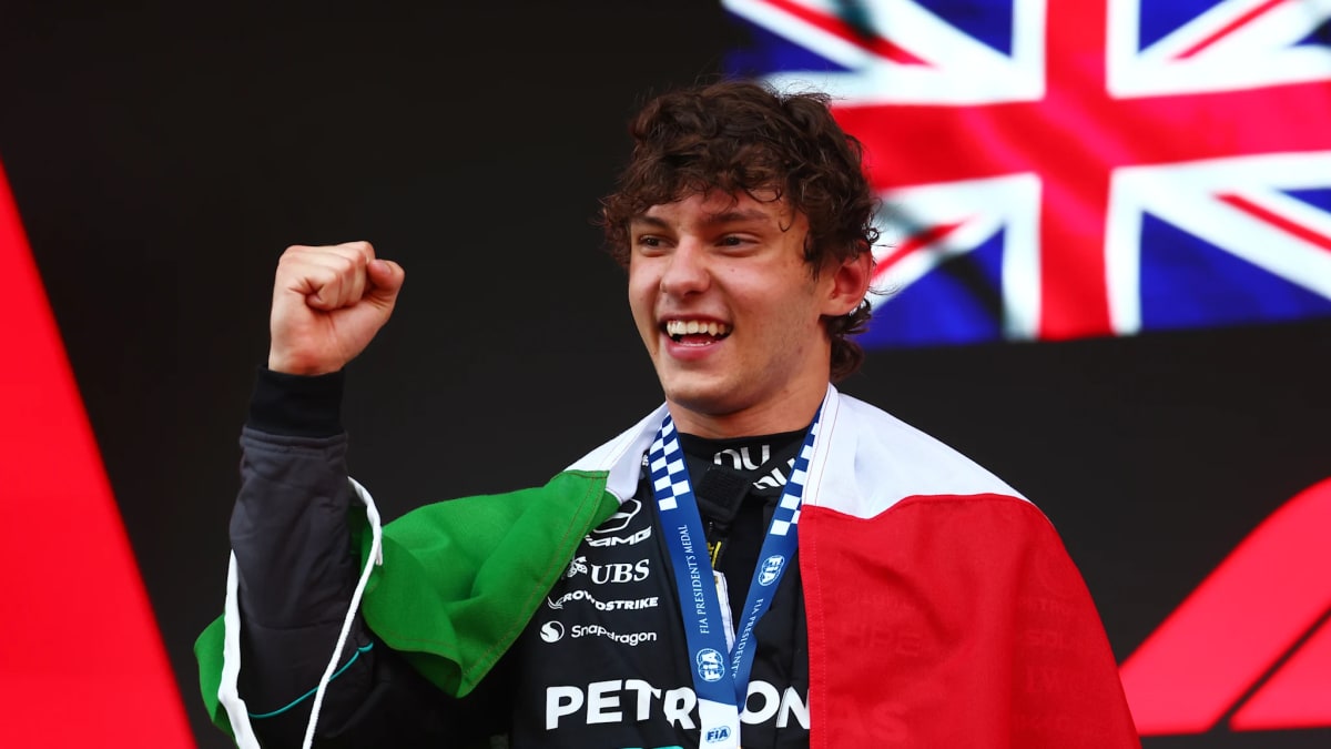 Young racer Kimi Antonelli celebrates his first Monaco Grand Prix victory for Mercedes