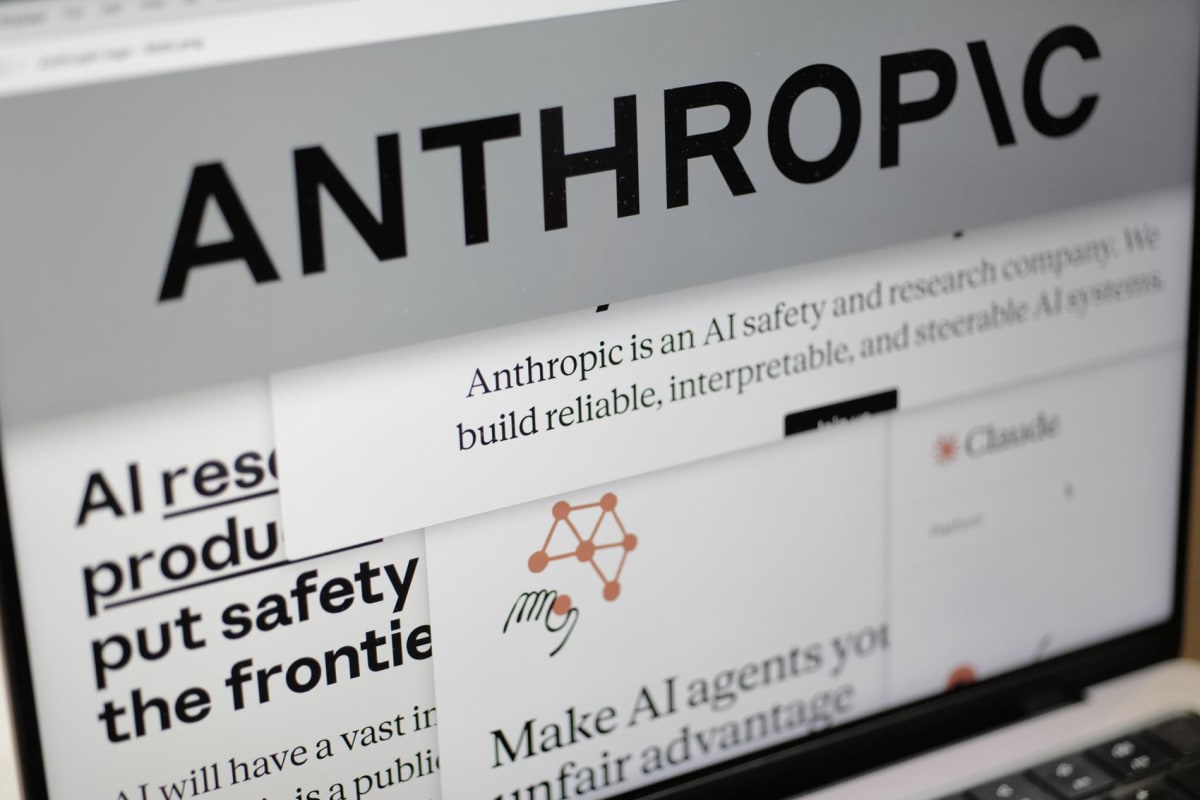 Computer screen displaying Anthropic company logo and Claude AI interface for cybersecurity