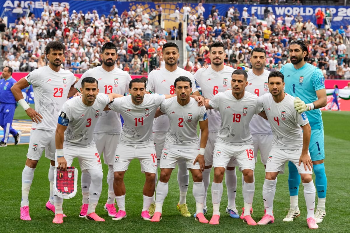 Iran's national soccer team poses together before their World Cup match in California