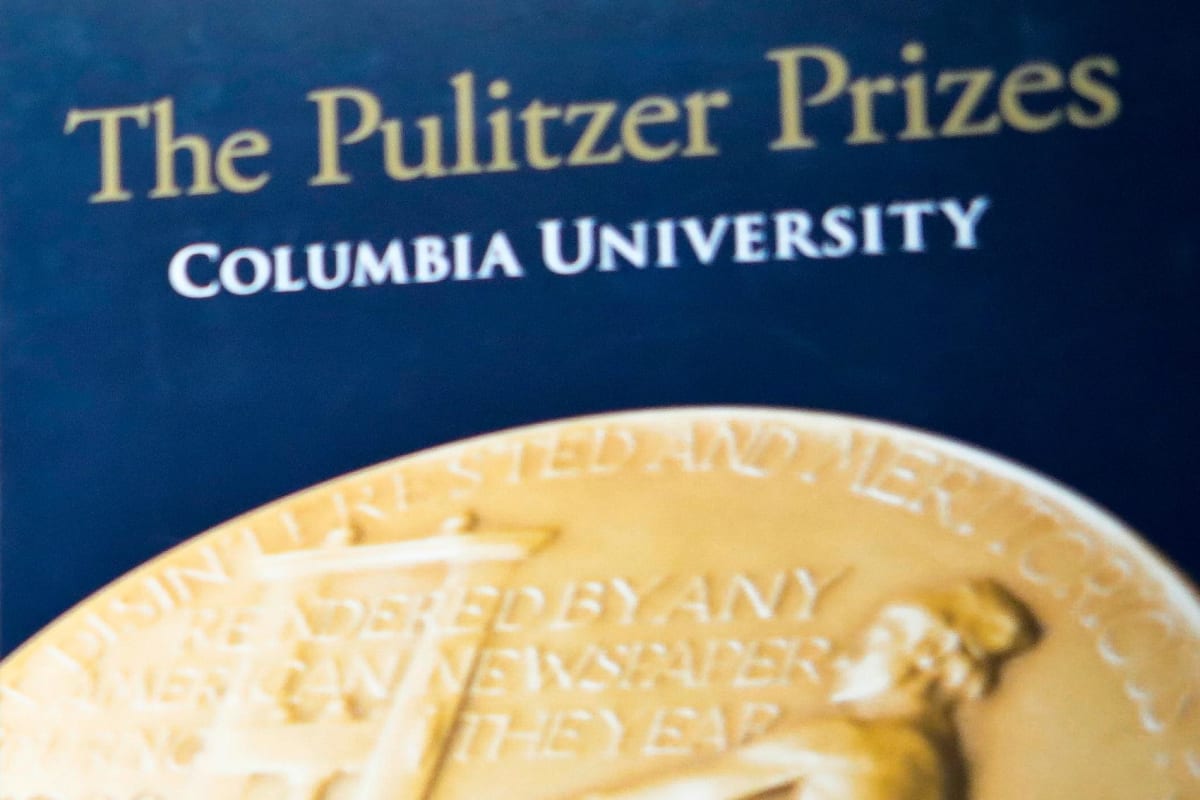 Pulitzer Prizes signage displayed at Columbia University in New York City