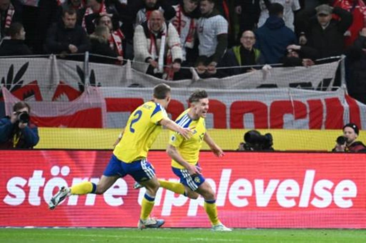 Swedish soccer players celebrate on field after dramatic late goal secures World Cup qualification