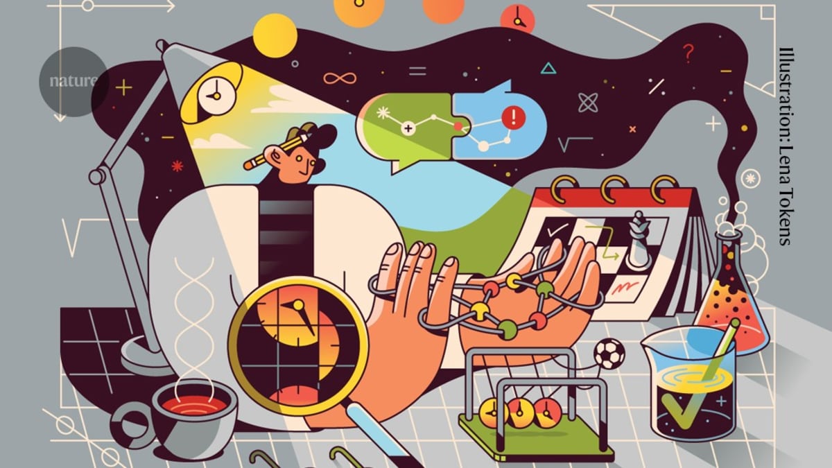 Happy doctoral student working at laptop in bright office with balanced schedule