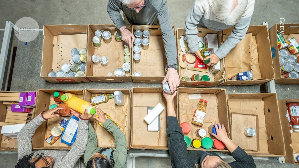 Person volunteering at food bank, representing valuable unpaid work not counted in GDP