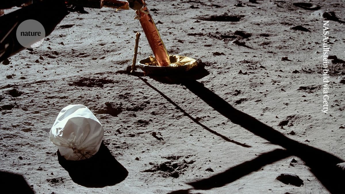Astronaut photograph showing waste bag on lunar surface during Apollo mission
