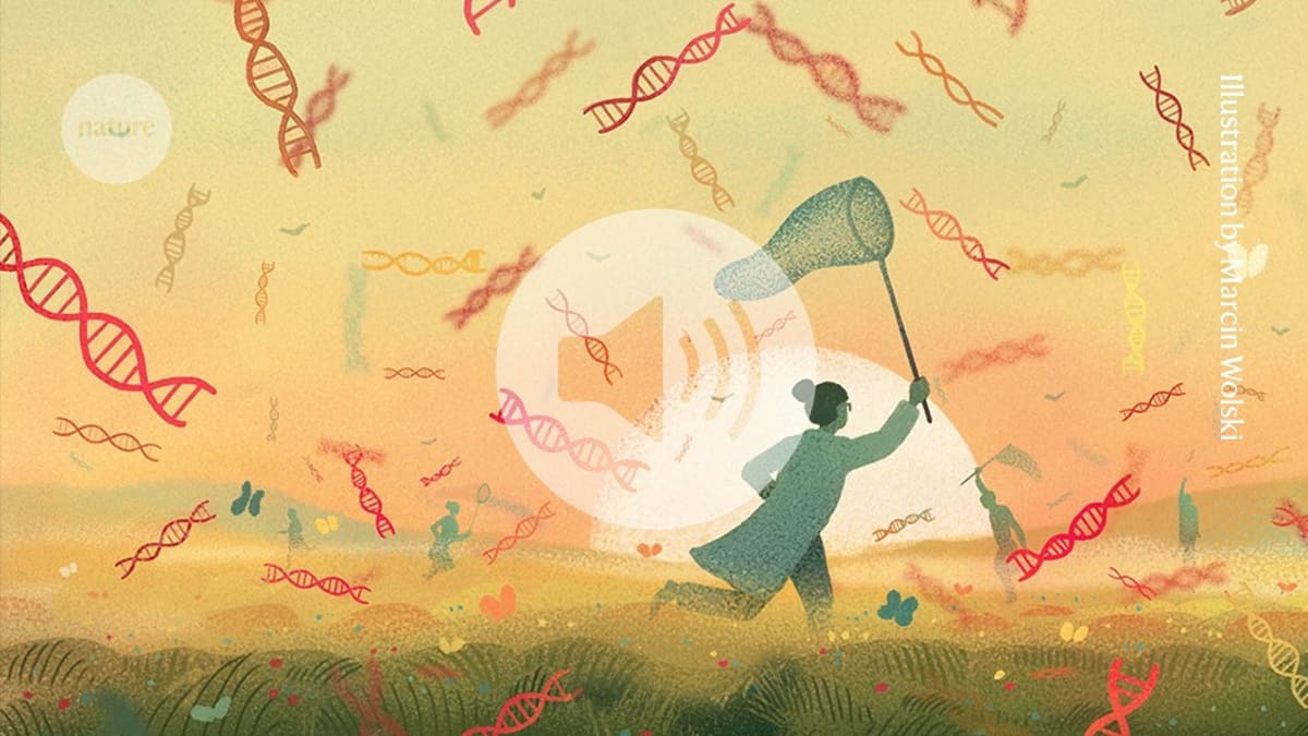 Scientist collecting air samples in nature to monitor wildlife DNA for conservation research