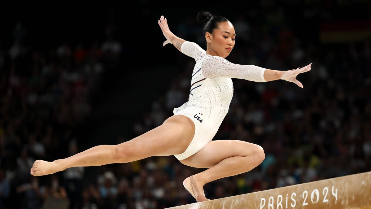 Olympic gymnast Suni Lee training in gym preparing for 2028 Los Angeles Olympics comeback