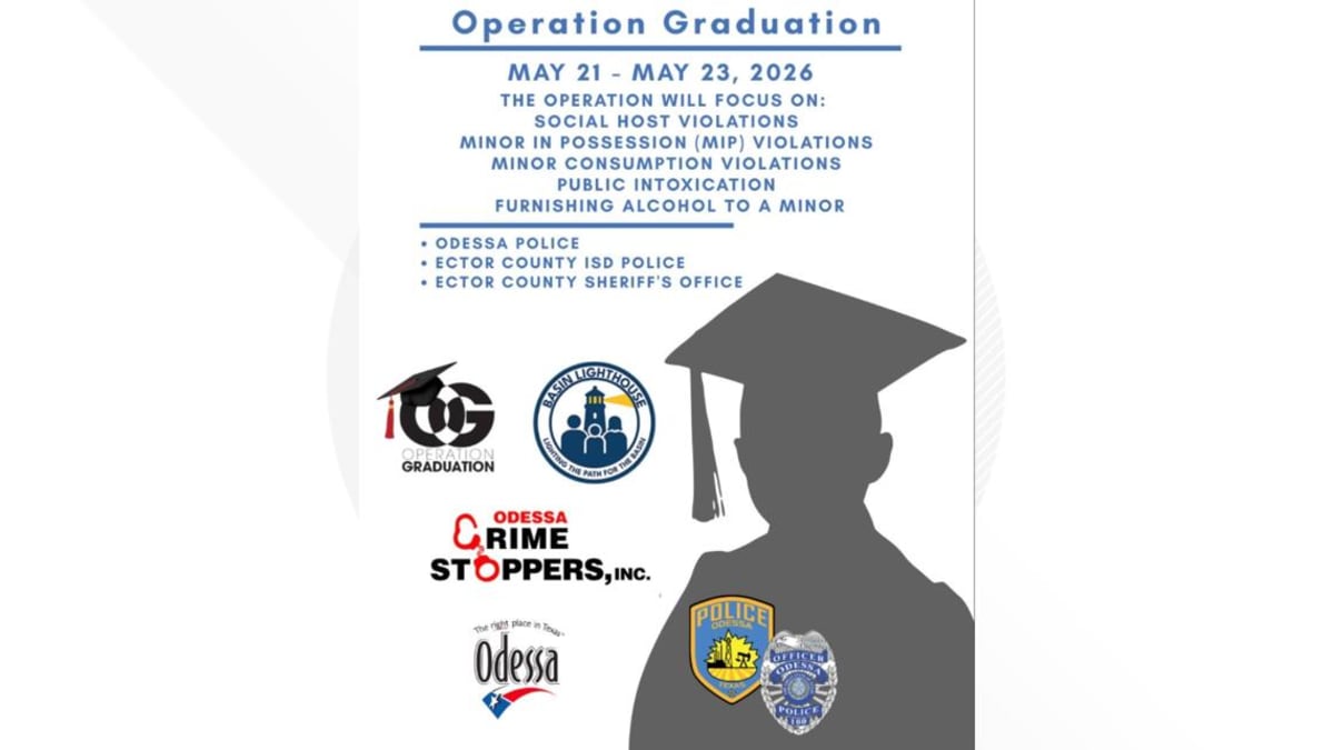 Odessa police vehicle on patrol during graduation weekend safety operation in Texas