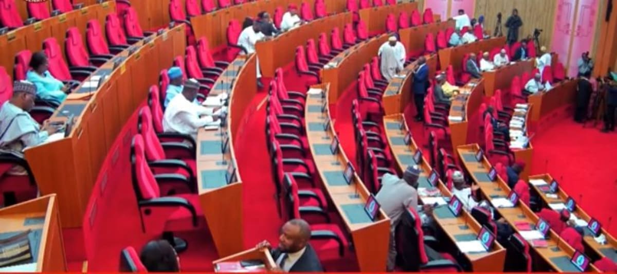 Nigerian Senate chamber during legislative session discussing healthcare protection laws and counterfeit medicine enforcement