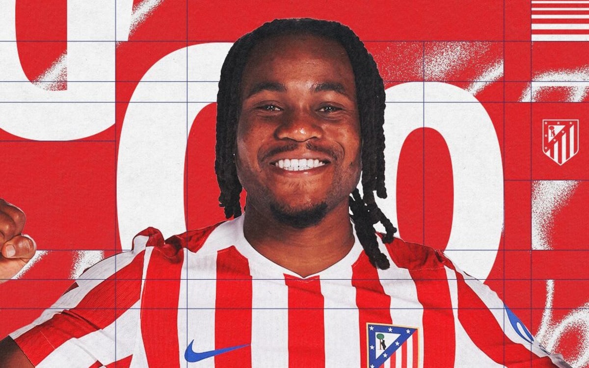 Nigerian footballer Ademola Lookman celebrating in red and white Atlético Madrid jersey during Copa del Rey final