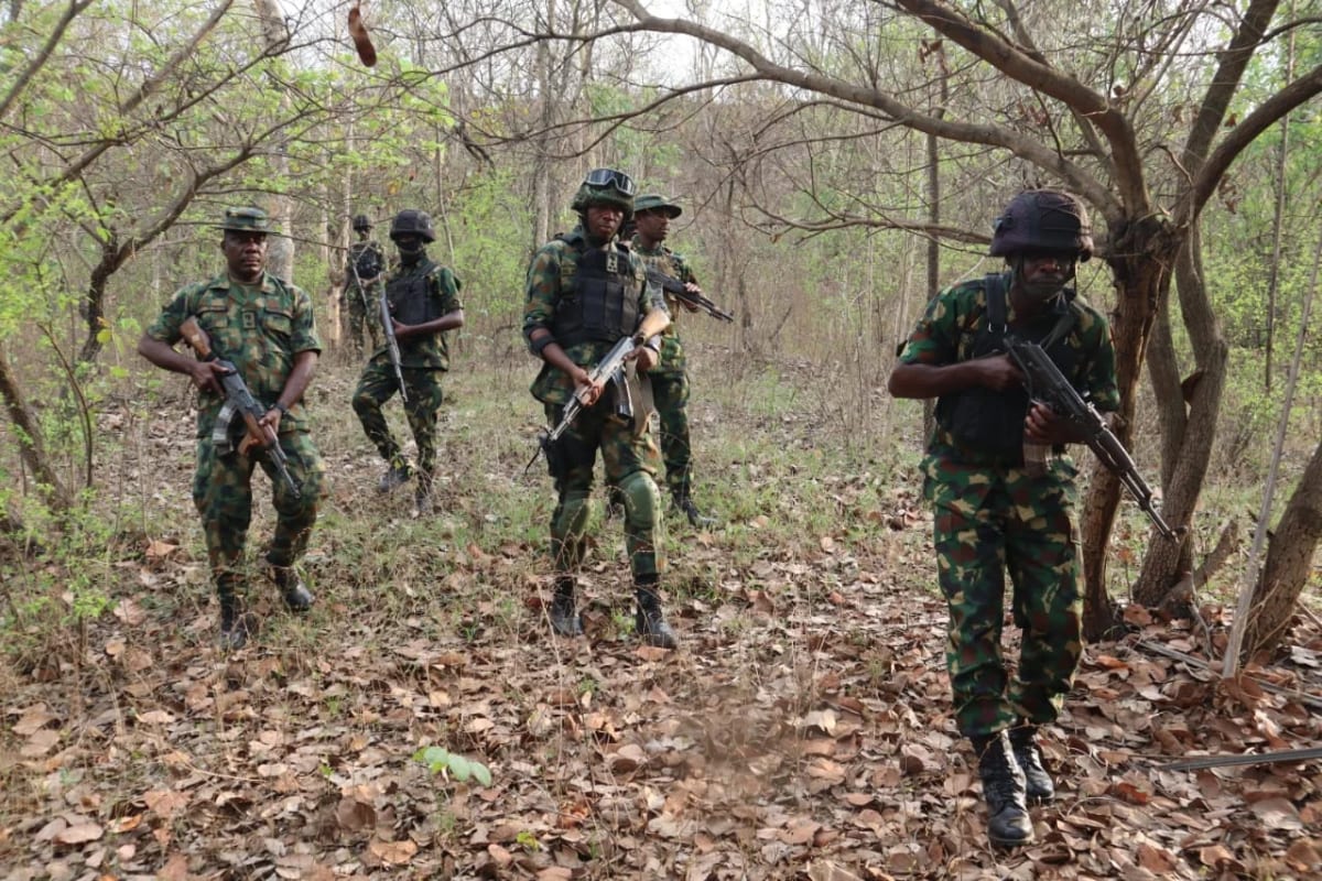Nigerian military troops conducting security operations in Plateau State forest region