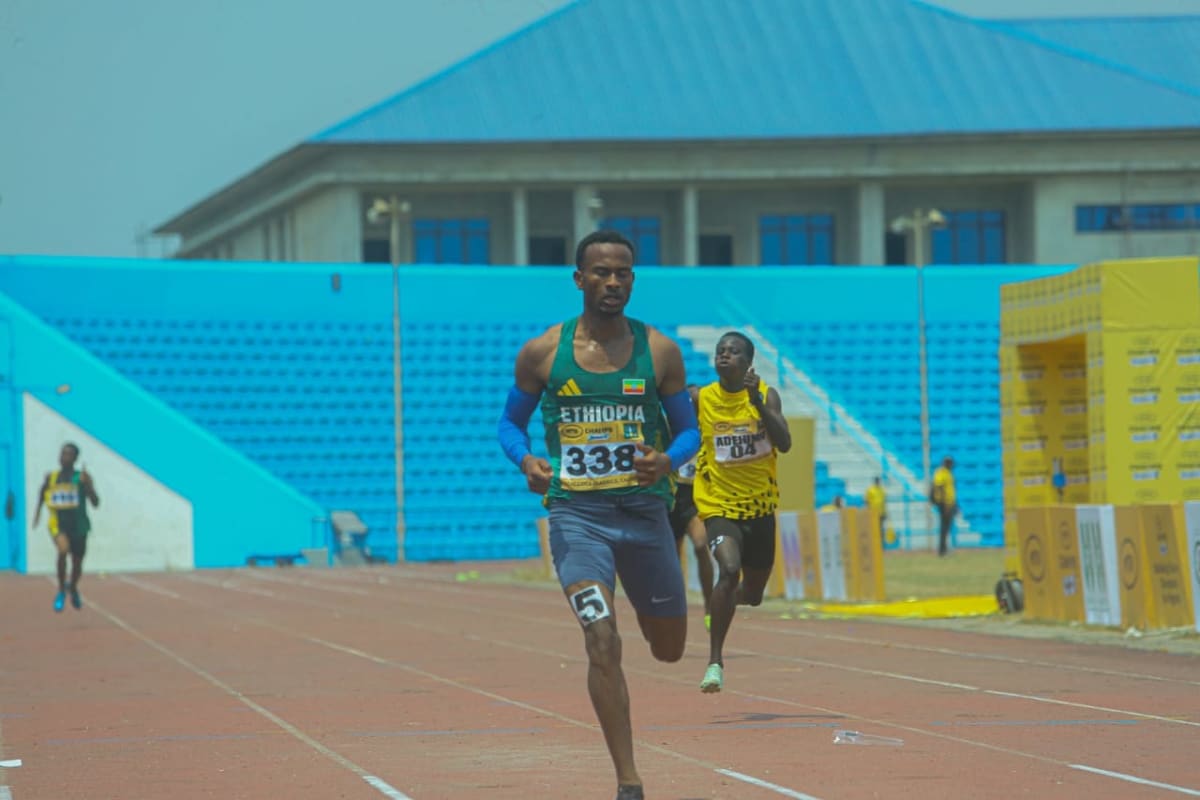 Ethiopian athlete Merdekios Wachiso competing in 400-meter race at Nigerian track championship