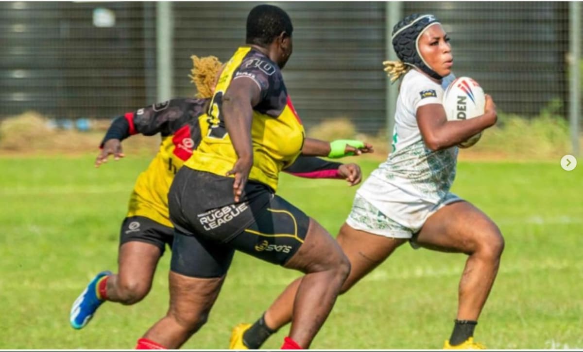 Women rugby league players in action during training for Africa All-Stars match