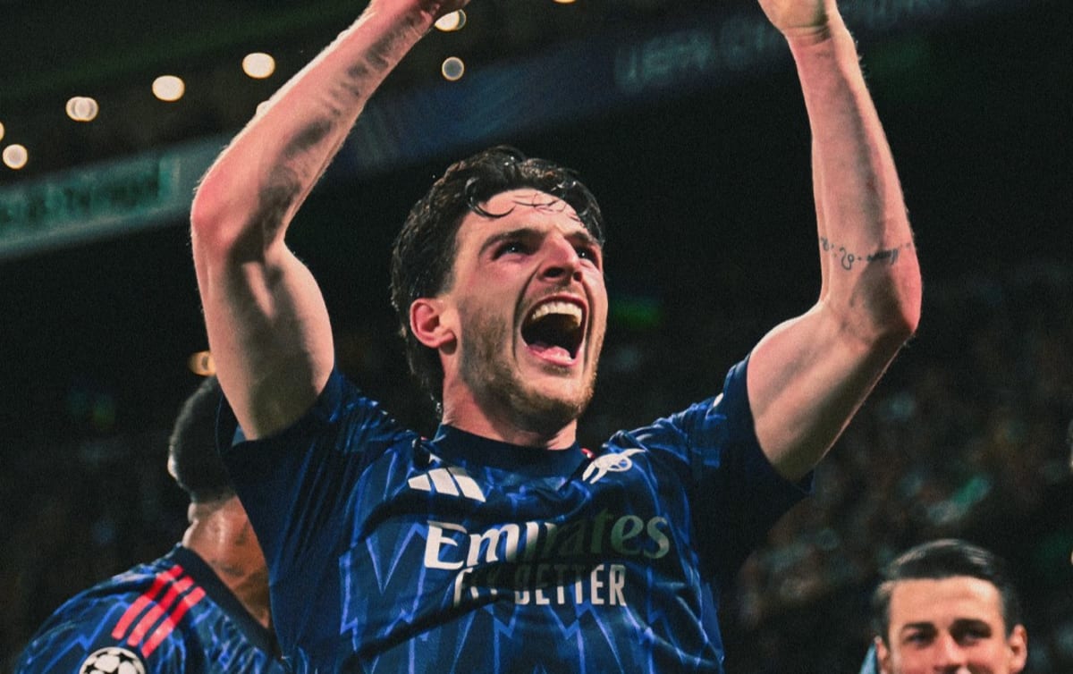 Arsenal and Bayern Munich players celebrating victories during Champions League quarterfinal matches