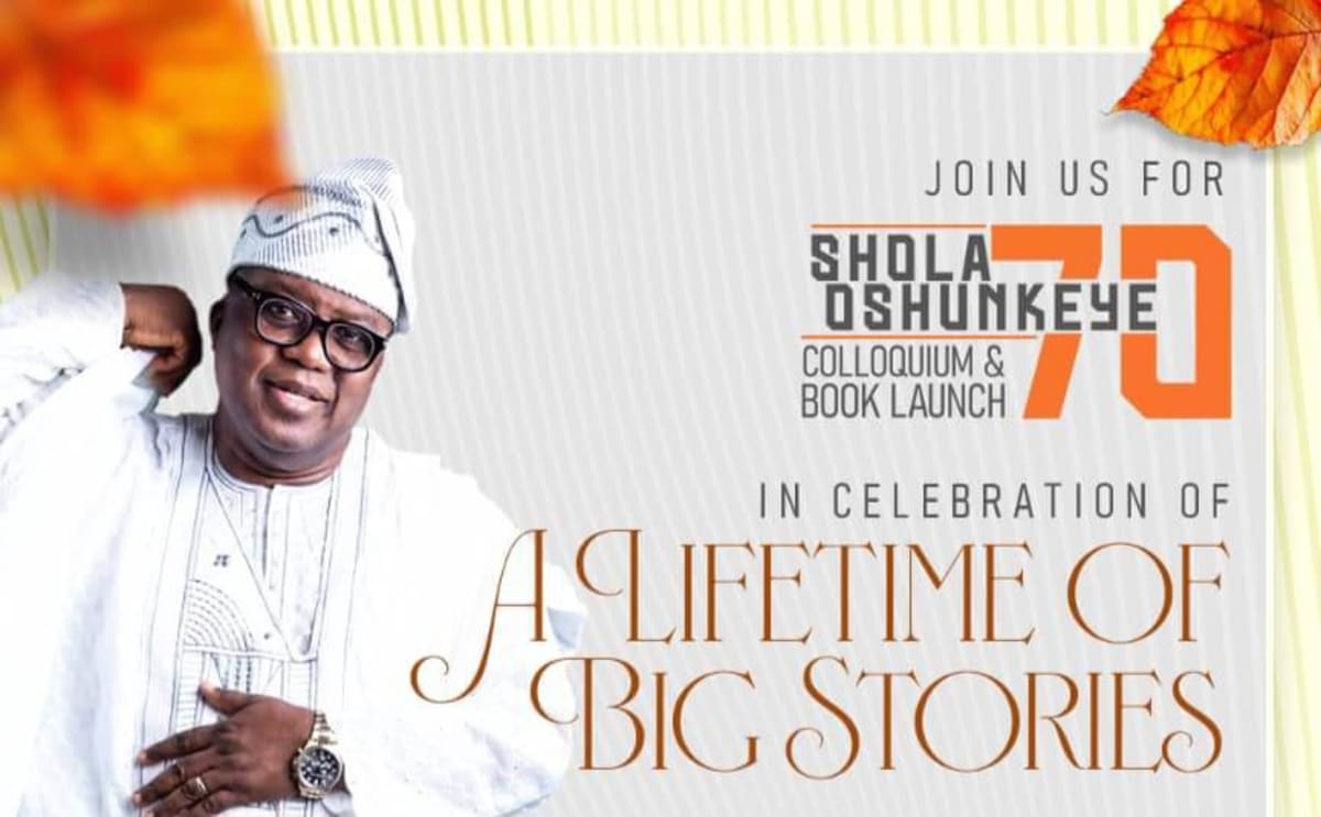 Nigerian journalist Shola Oshunkeye celebrating 70th birthday with colleagues at Lagos journalism event