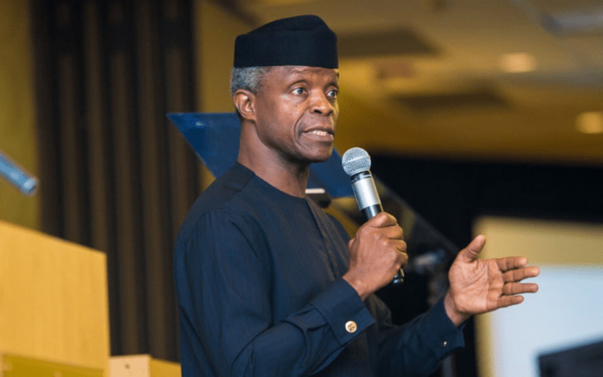 ** Former Nigerian Vice President Yemi Osinbajo speaking at church debate podium